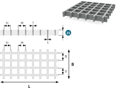 (image for) Glassfiber grating ISO25 38 x 38 mm