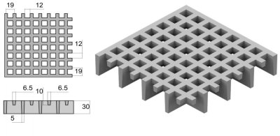 (image for) Grating, h 30mm 19x19, 3660 x 1000mm